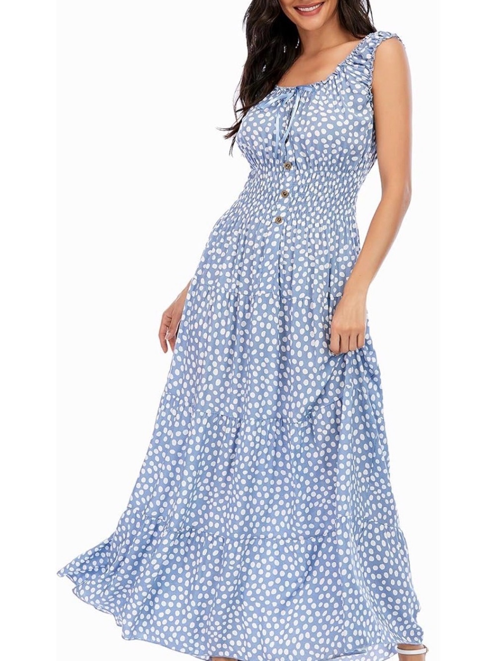 Light Blue Polka Dot Smocked Maxi Dress size L
